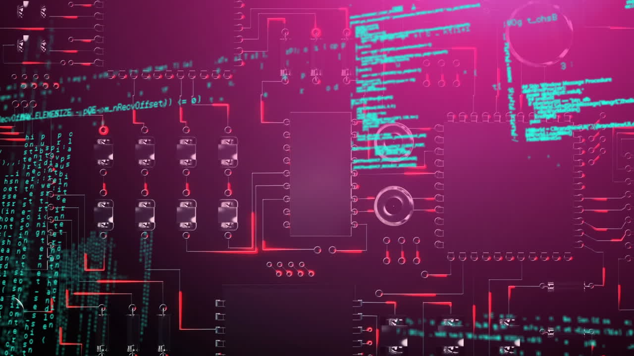 Animation of blue data processing over computer circuit board