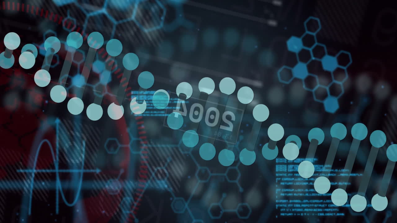 animación de cadena de adn y procesamiento de datos científicos a través de una interfaz digital