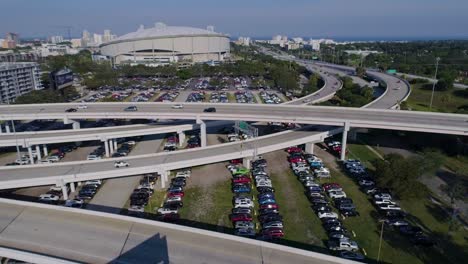 4k aerial drone video of tropicana field next to interstate 275 in downtown st