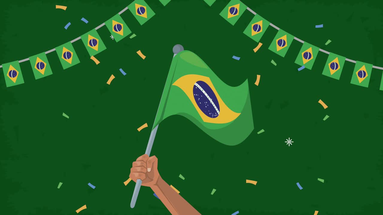 independence brazil animation with hand waving flag