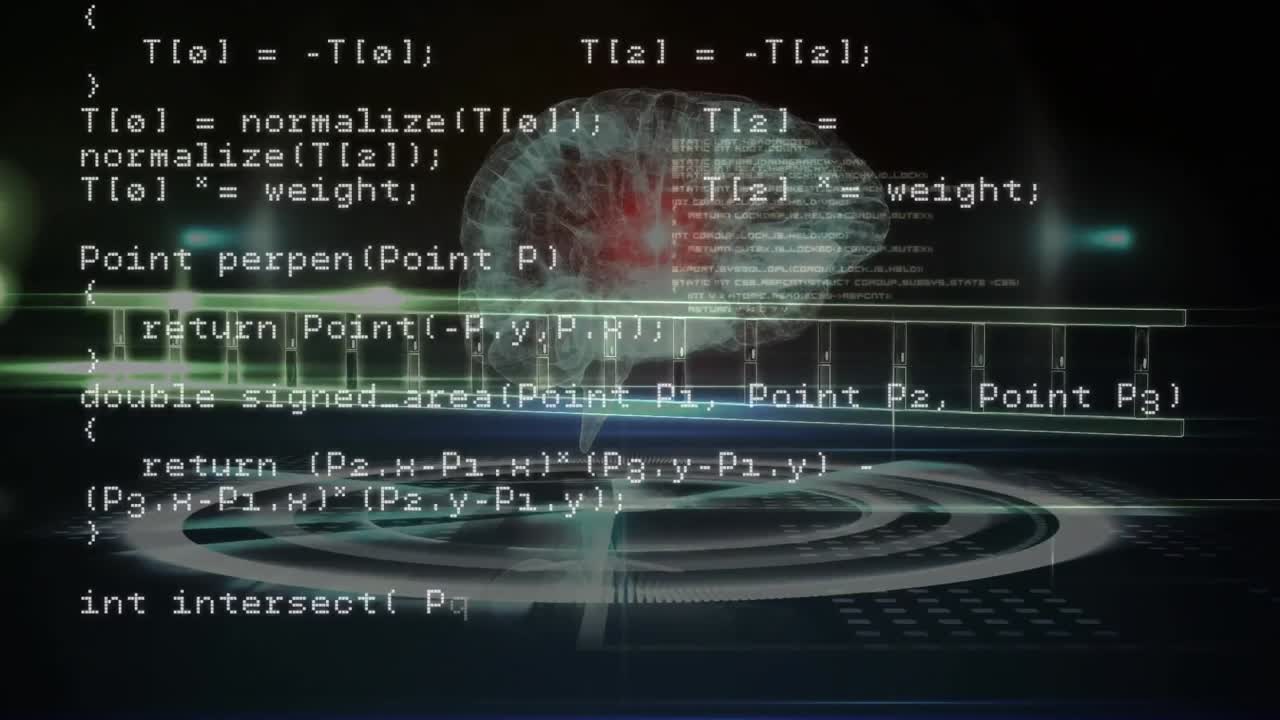 The video starts with a white computer coding moving upwards against a green screen