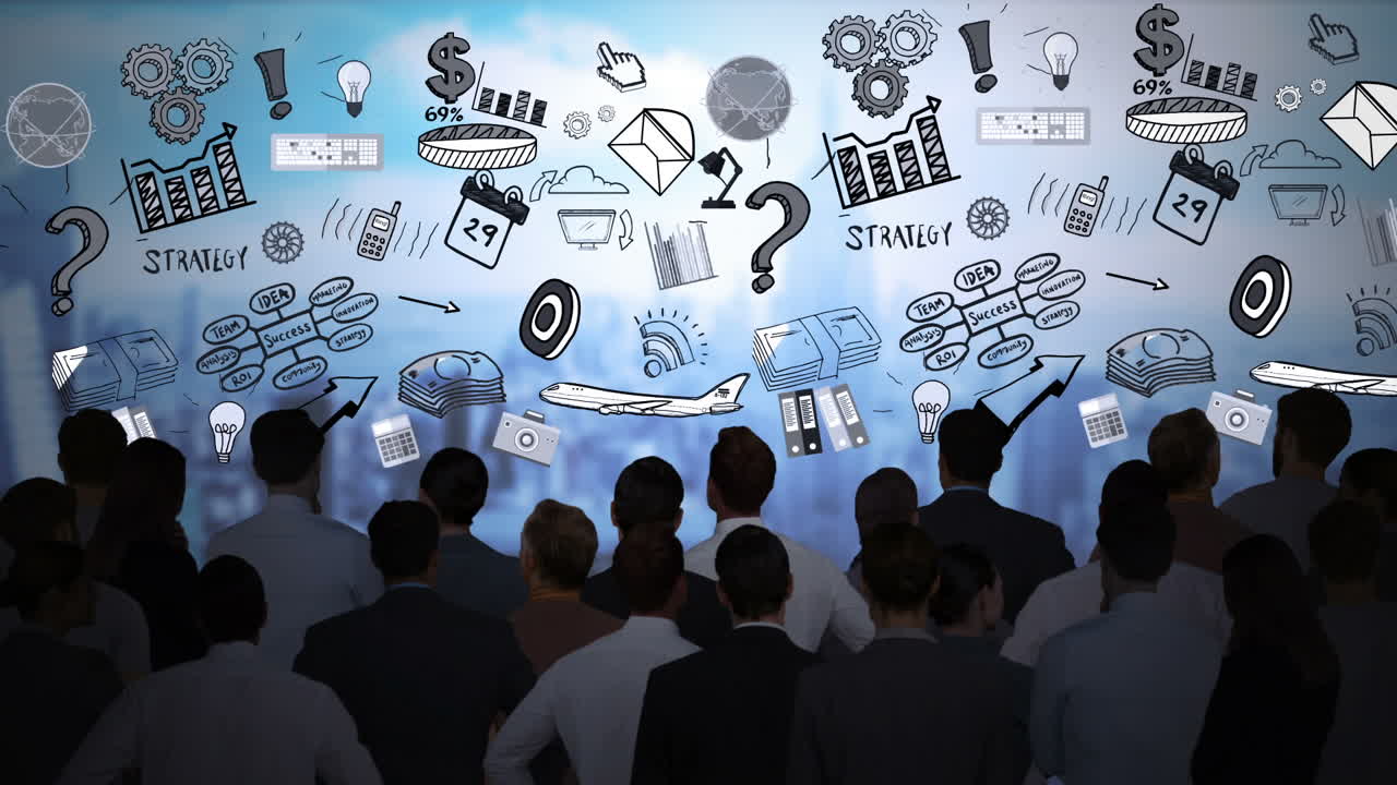 그래픽을 보는 사업가들