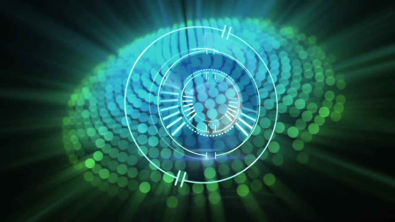 animación de la exploración del alcance sobre puntos de luz coloridos