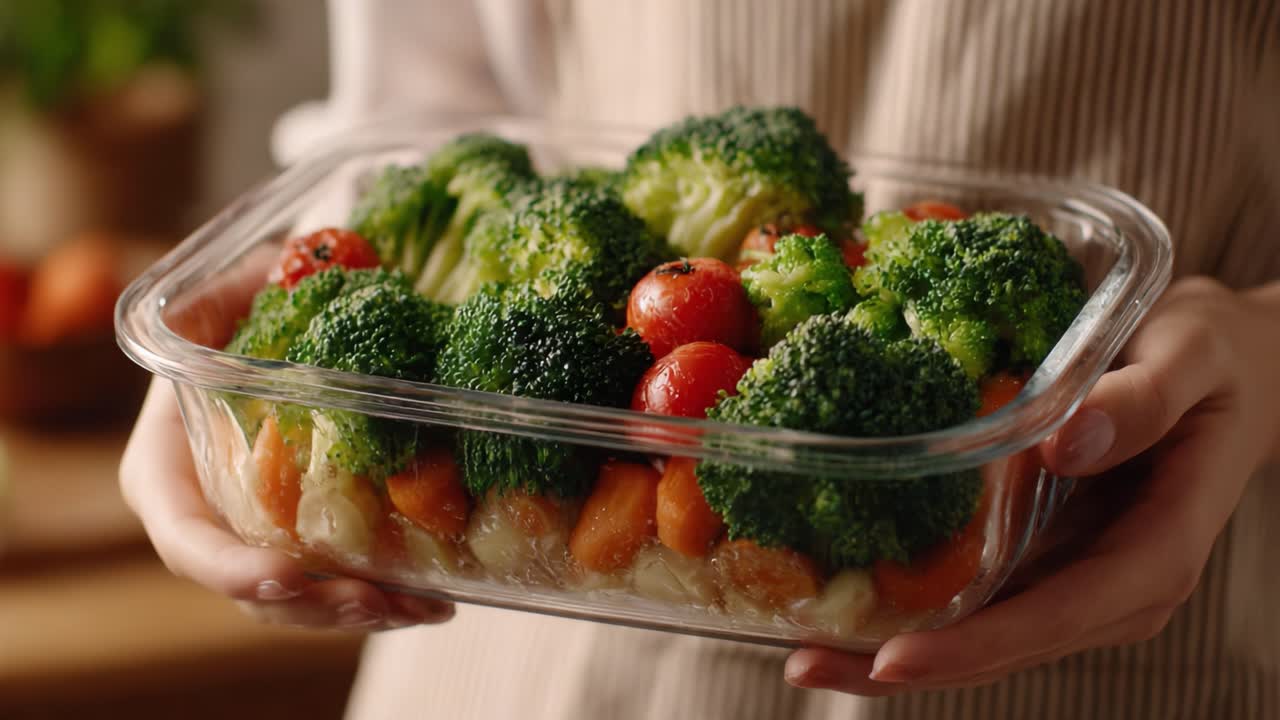 Freshly Prepared Broccoli and Cherry Tomatoes in a Glass Container Ready for a Healthy Meal Prep Session to Encourage Nutritious Eating Habits and Lifestyle Choices