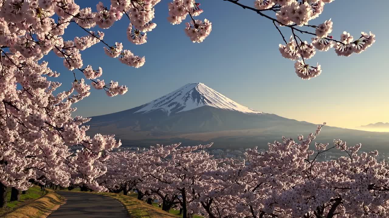 日本の春の富士山と桜。 | Premium写真