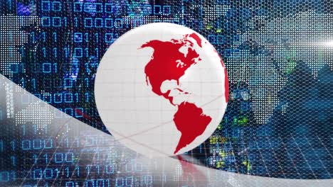 animación del procesamiento de datos con el mapa del mundo y el globo sobre fondo negro