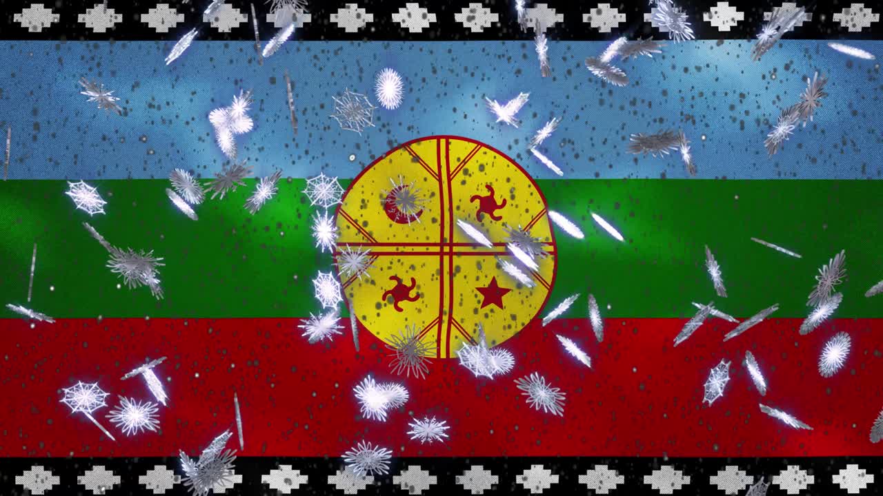 마푸치 발을 흔들고 눈이 내리는 주기적 배경 크리스마스와 새해, 루프