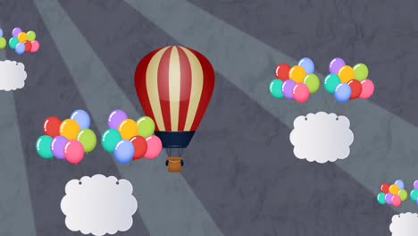 Dieses-Video-Zeigt-Bunte-Luftballons,-Die-Am-Himmel-Fliegen,-Und-Einen-Heißluftballon