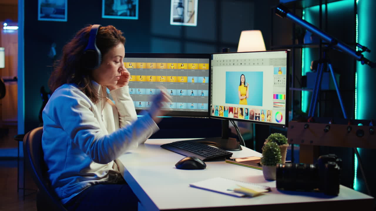 editor independiente de imágenes iluminación y equilibrio de colores, escuchar música