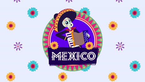 viva mexico animation with skull mariachi playing accordion