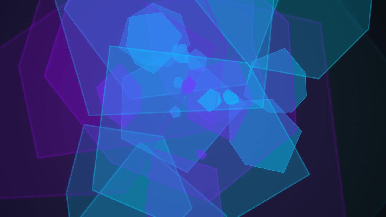 Sfondo astratto in movimento con pentagoni geometrici blu e viola fluttuanti