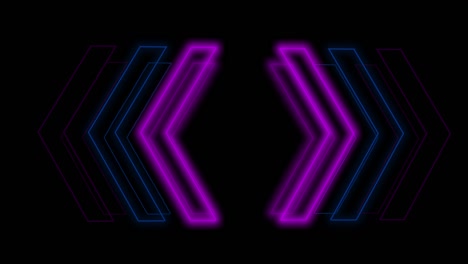 señal de neón flechas animación de señal de luz rosa y azul que se extiende desde el centro con un fondo negro. se puede utilizar para componer varios medios como noticias, presentaciones, medios en línea, redes sociales