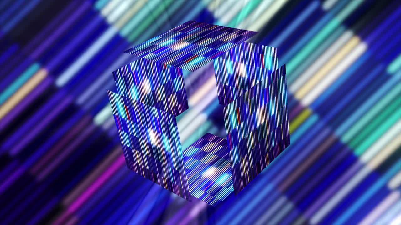 cubo 3d abstracto con líneas brillantes