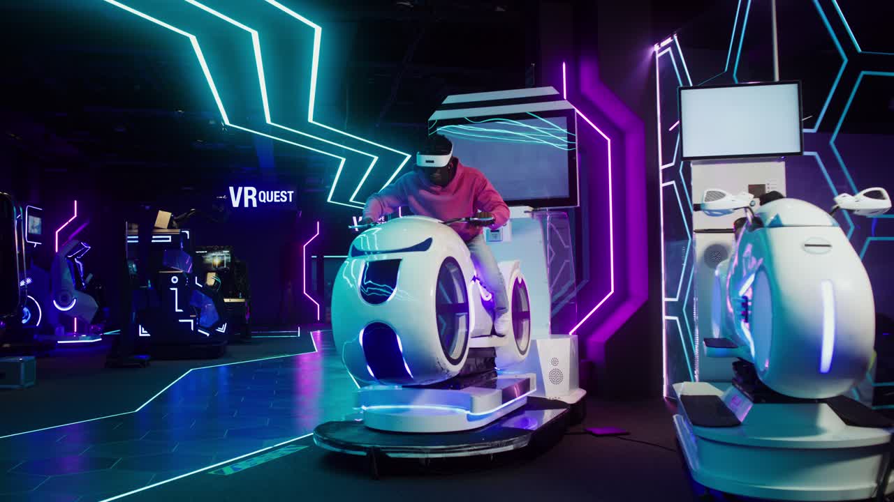 VR gaming experience with futuristic simulators