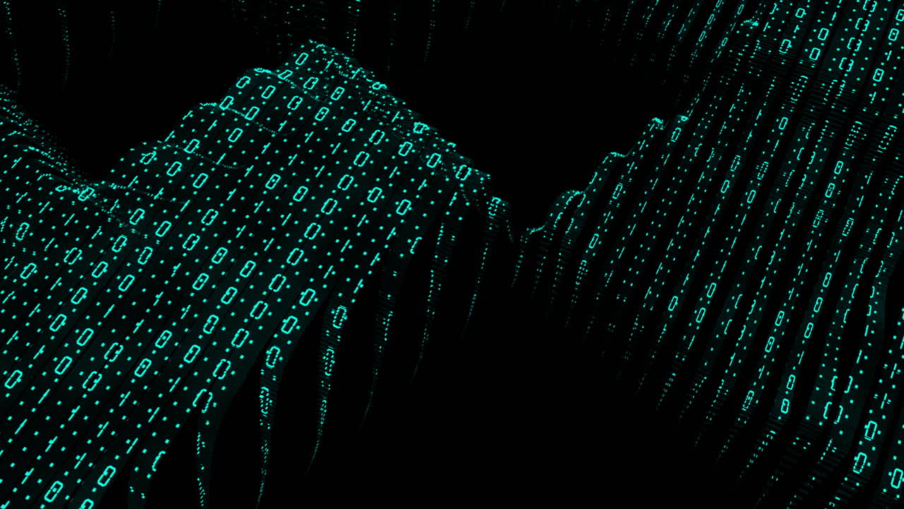 Big data 3D cube in matrix. Dark green background. Cube blocks concept. Loop animation HUD design element.