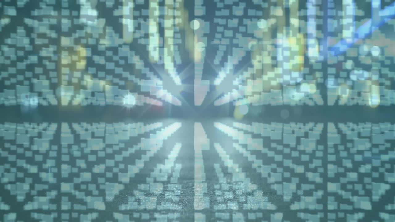 Animation of online security padlock with circuit board and cityscape