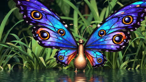 fantastic butterfly creature by a pond