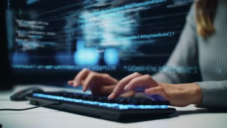 woman typing code on a computer
