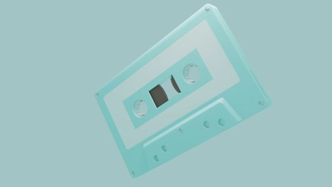 pale blue cassette tape isolated on a blue background.loop able 3d animation.