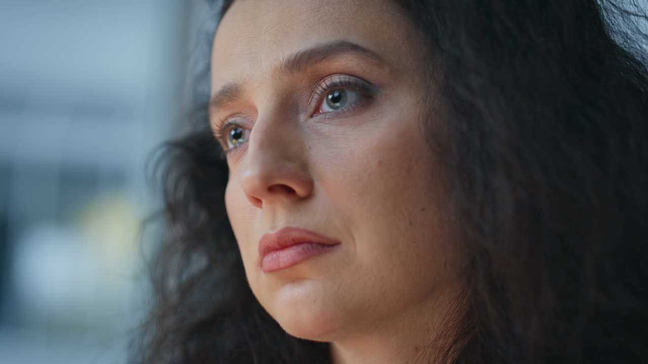 Portrait frustrated businesswoman thinking problem. Upset woman working evening