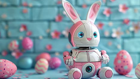 cute robot bunny with easter eggs