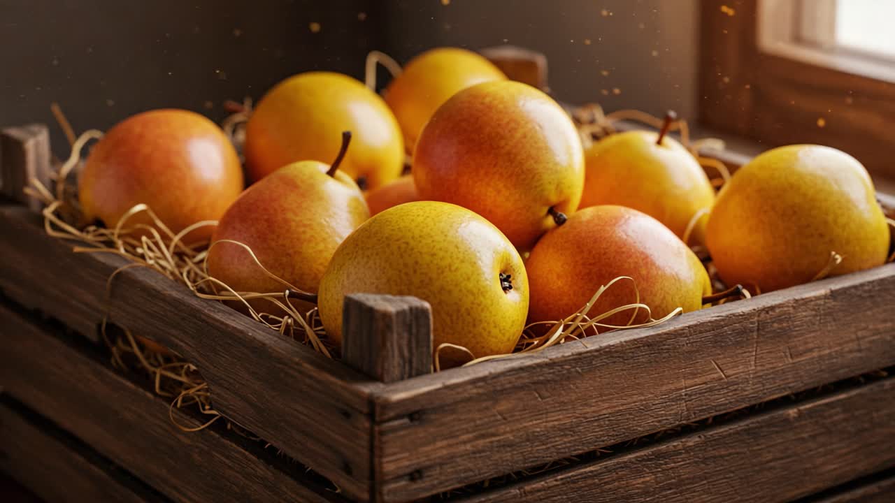 A Rustic Display of Freshly Harvested Apples in a Wooden Crate Surrounded by Natural Straw, Showcasing Their Vibrant Colors and Healthy Appeal