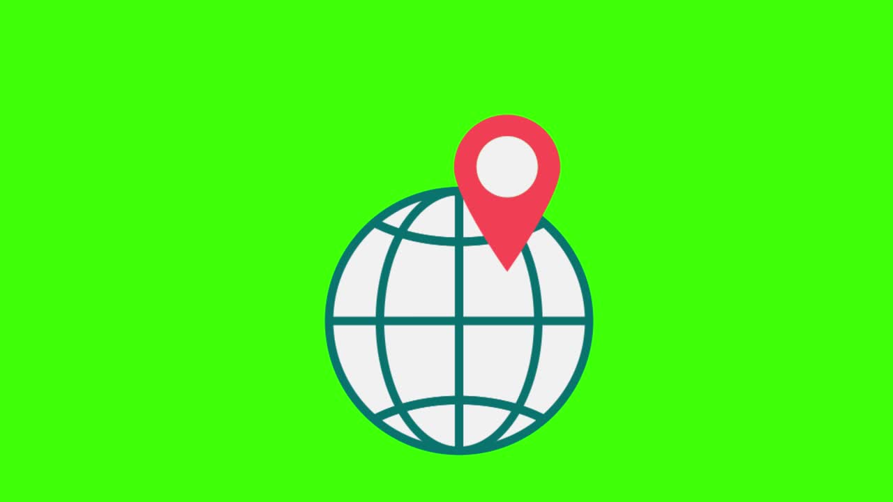 Globe and map point icons pop up on the green screen, local real estate