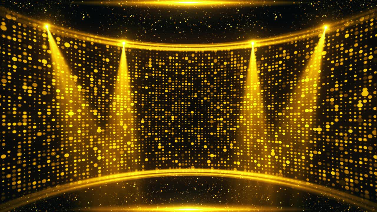 4K 골든 파티클 빛, 반짝이는 조명, 시상식 파티 무대 배경, 파티 노래, 댄스 쇼 LED 조명