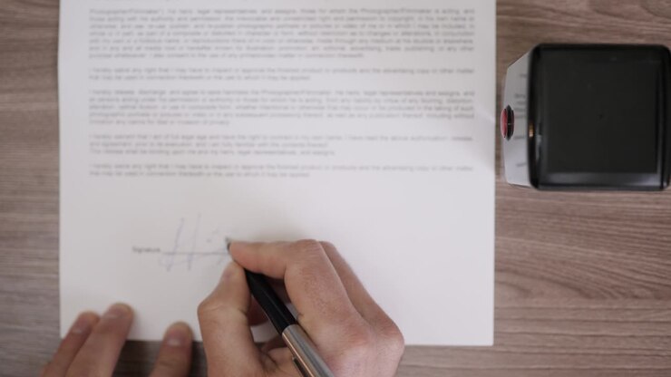 Uomo d'affari che timbra un documento, Direttore che approva un contratto, Burocrazia. Notaio in ufficio che timbra un documento. Uomo che firma un contratto di credito bancario. Accordo legale. Compilazione di un contratto su carta