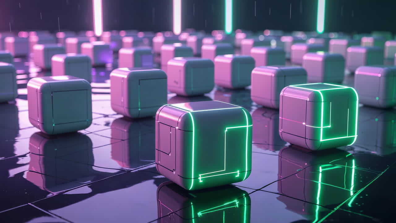 Abstract Futuristic Glowing Cubes Grid