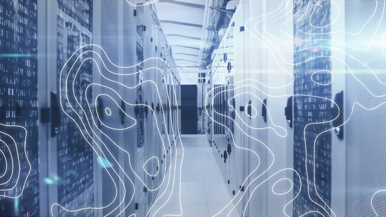 Animation of shapes and light spots over server room
