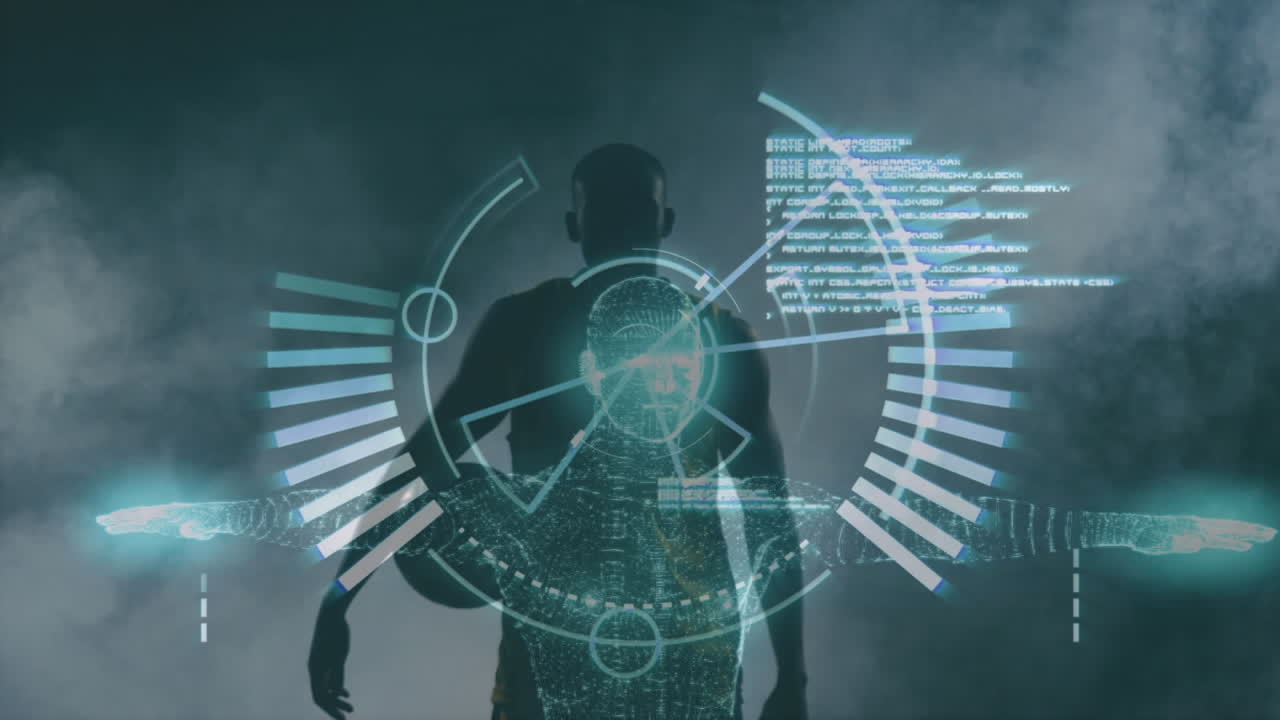 procesamiento de datos con el jugador de baloncesto caminando