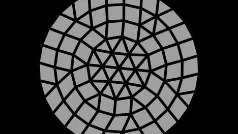 graphic drawing in black and white with stroboscopic and hypnotic effect, while it rotates clockwise and increases in size.