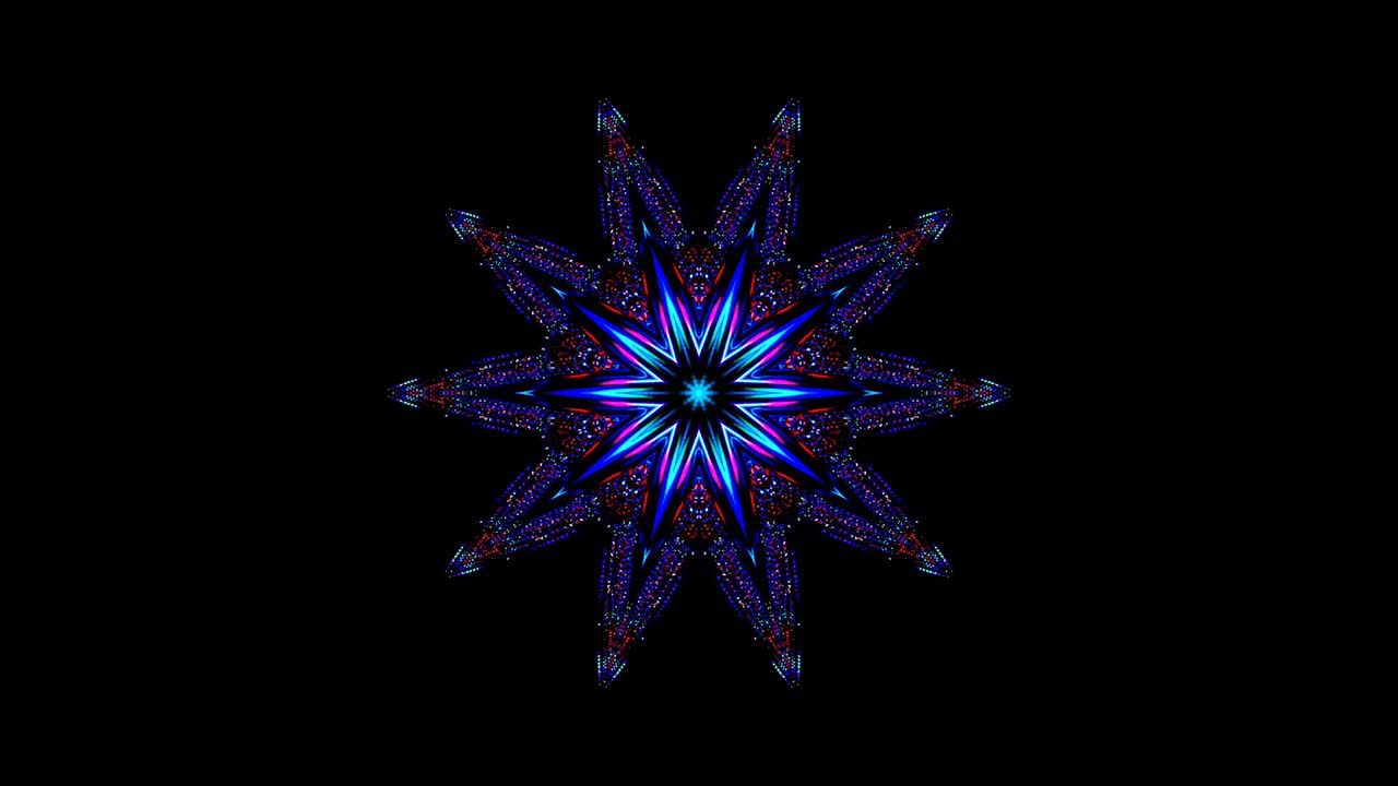 파란색 줄무 빛나는 파도 꽃 모양, 칼레도스코프 검은색 배경