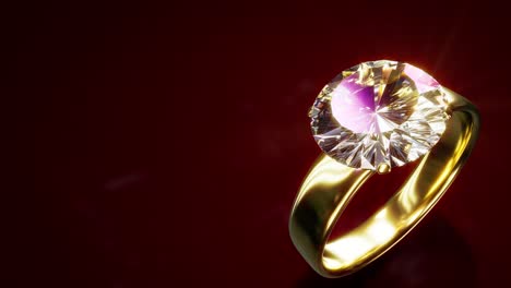 anillo de bodas con diamante en telón de fondo rojo oscuro con lugar libre