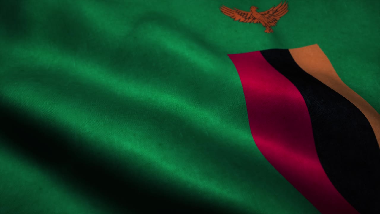 Zambia flag waving in the wind. National flag of Zambia. Sign of Zambia seamless loop animation. 4K