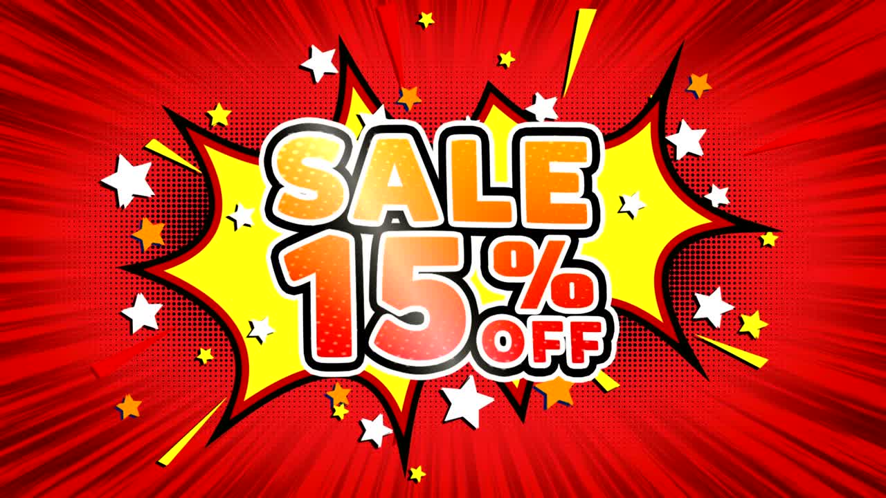 15 palabras de venta retro de dibujos animados burbujas de bucle sin costuras