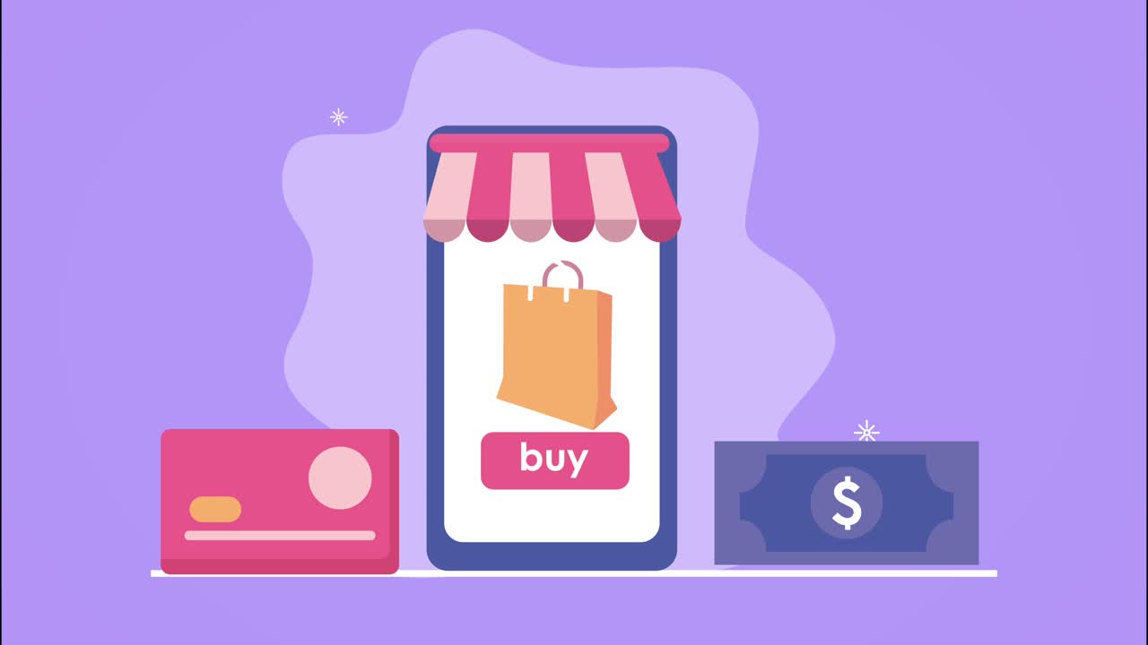 tecnología de comercio electrónico en animación de teléfonos inteligentes