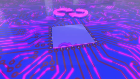 blue and pink rotating computer circuit board concept exchange arrows loop 4k