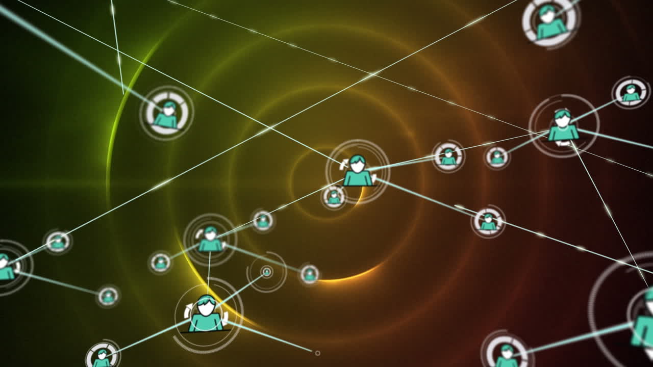 회색 배경 위에 아이콘으로 연결 네트워크의 애니메이션