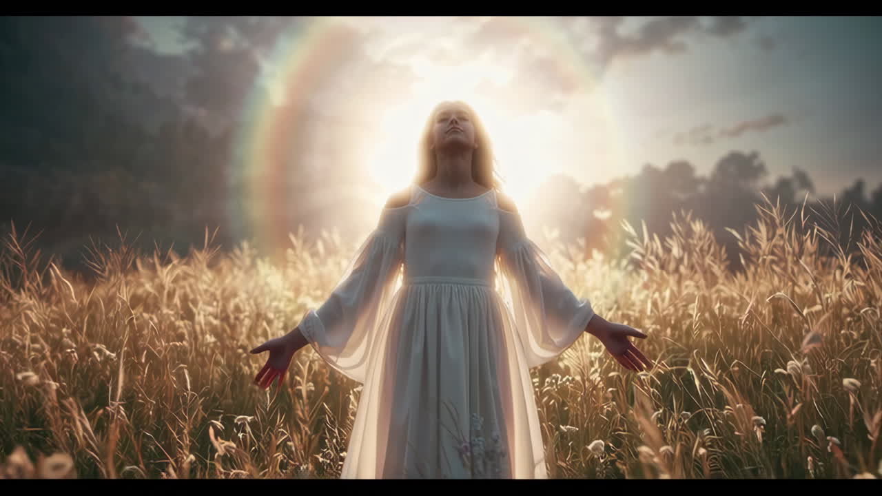 Woman in a Field at Sunrise/Sunset