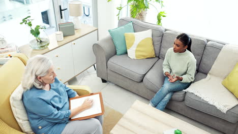 Therapy,-counseling-and-woman-talking-to