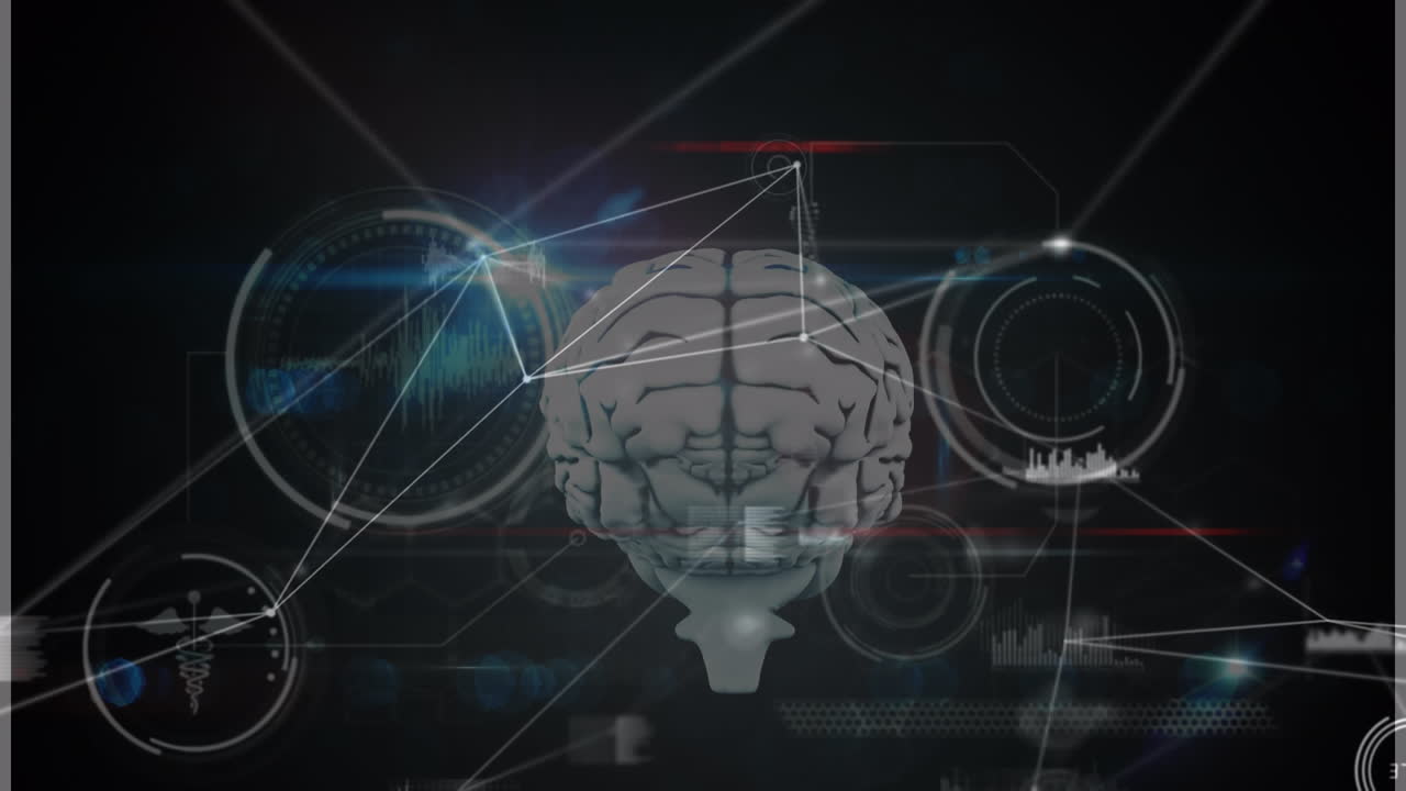 Animation of data processing and human brain over network of connections
