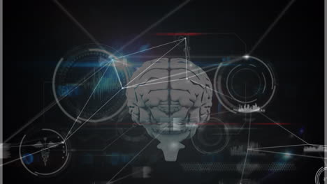 animación del procesamiento de datos y el cerebro humano a través de una red de conexiones.