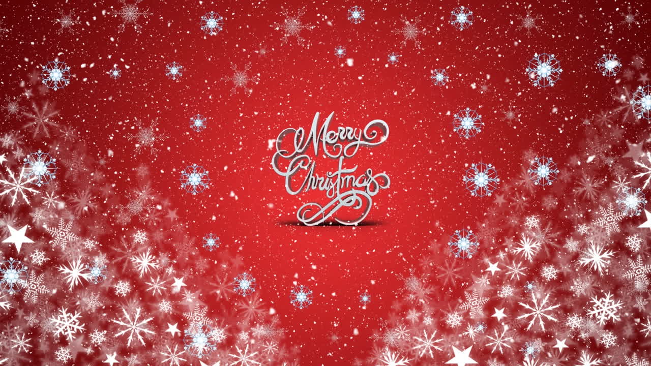 메리 크리스마스 텍스트 위에 떨어지는 눈알의 애니메이션