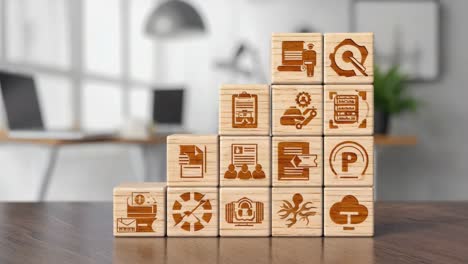 icons on wooden blocks