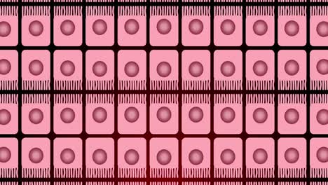 animación de círculos rosados que se mueven en cuadrados rosados en fila
