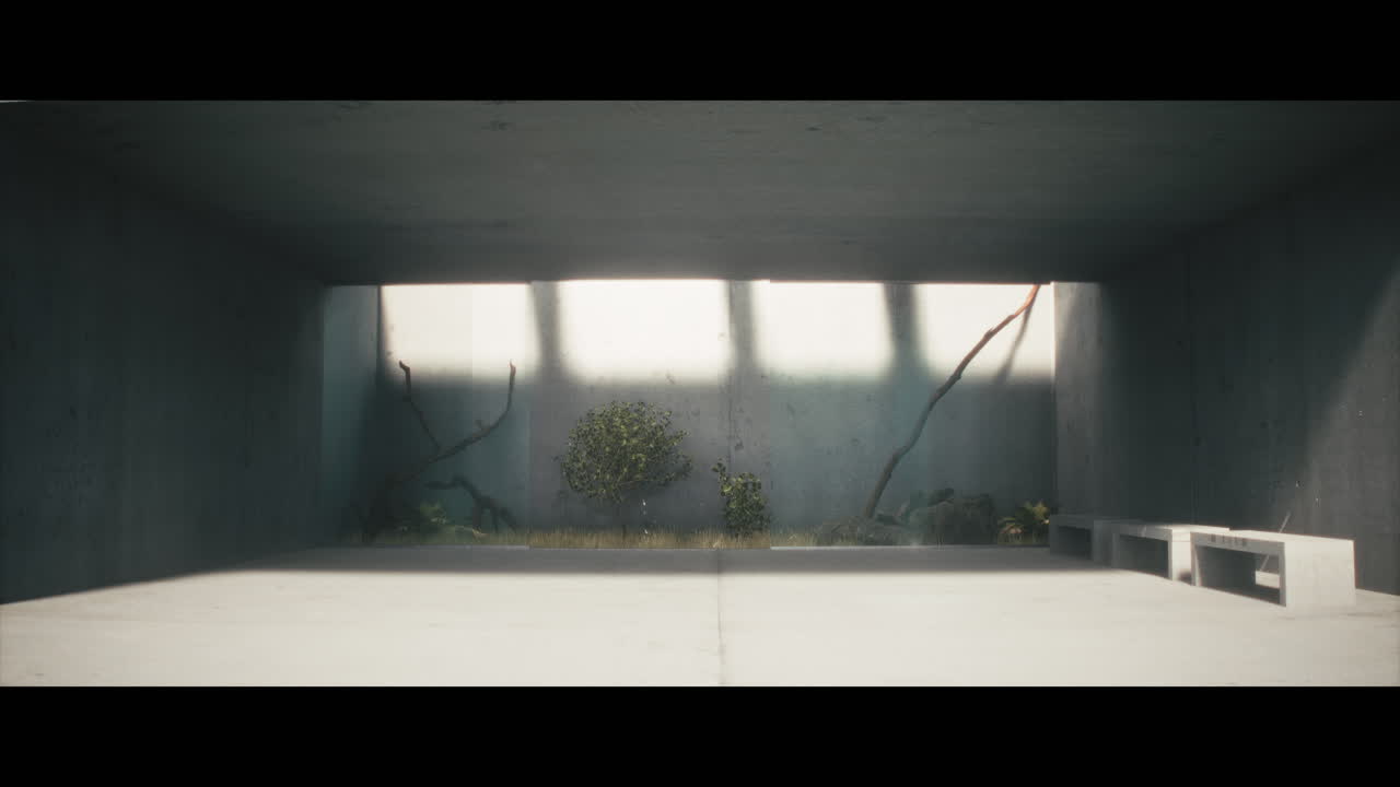 Empty Concrete Interior with Plants
