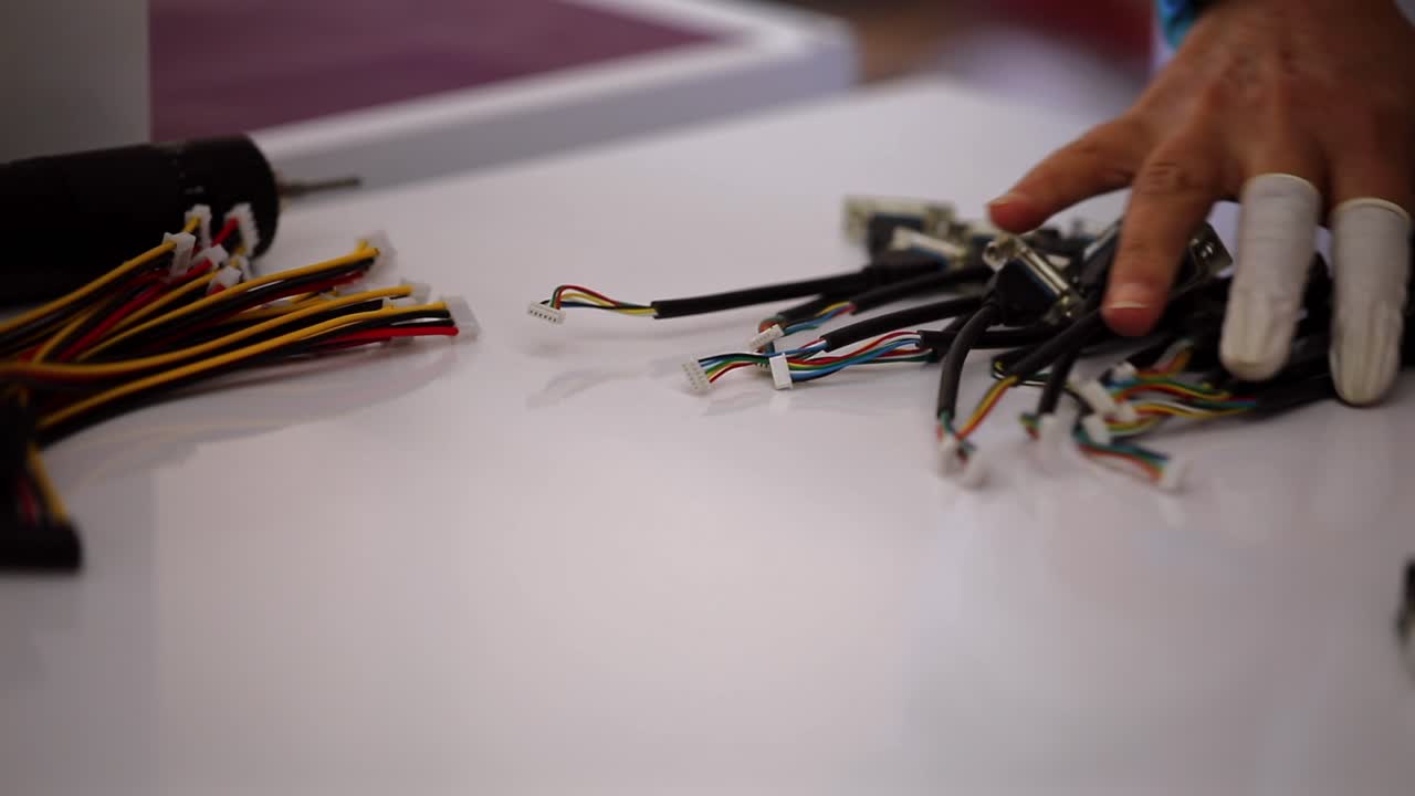 el ingeniero alinea las entradas de la placa base