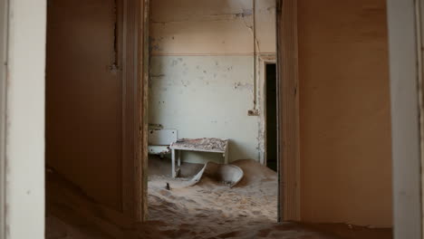 abandoned room covered in sand